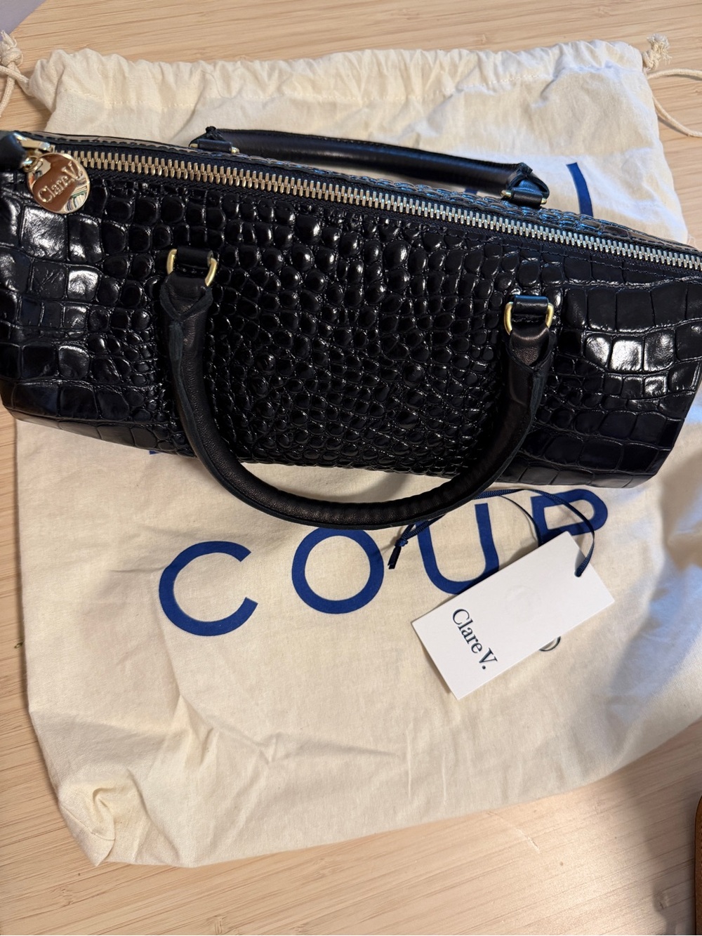 Clare V Black Croc-Embossed Pepe Bag - NWT